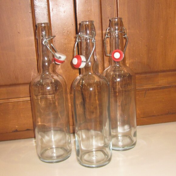 3 Glass Bottles with Flip Top Cap - Picture 1 of 3